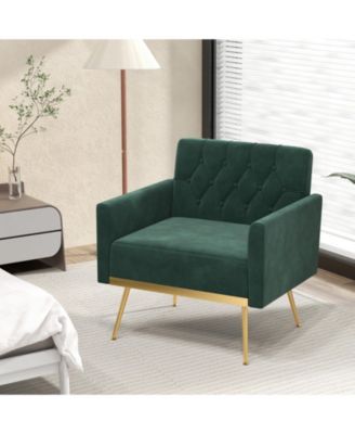 Modern Velvet Accent Chair with Button Tufted Back Metal Legs and Adjustable Foot Pads