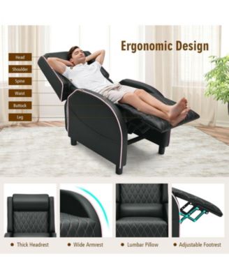 Massage Gaming Recliner Chair with Headrest and Adjustable Backrest for Home Theater