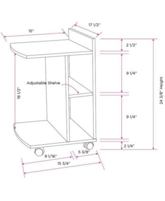 - Farrell Snack Side End Table with Storage Shelves and Wheels, Chocolate