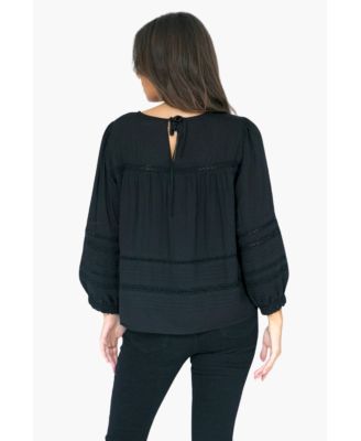 Women's Cotton Dawn Blouse with lace in Black