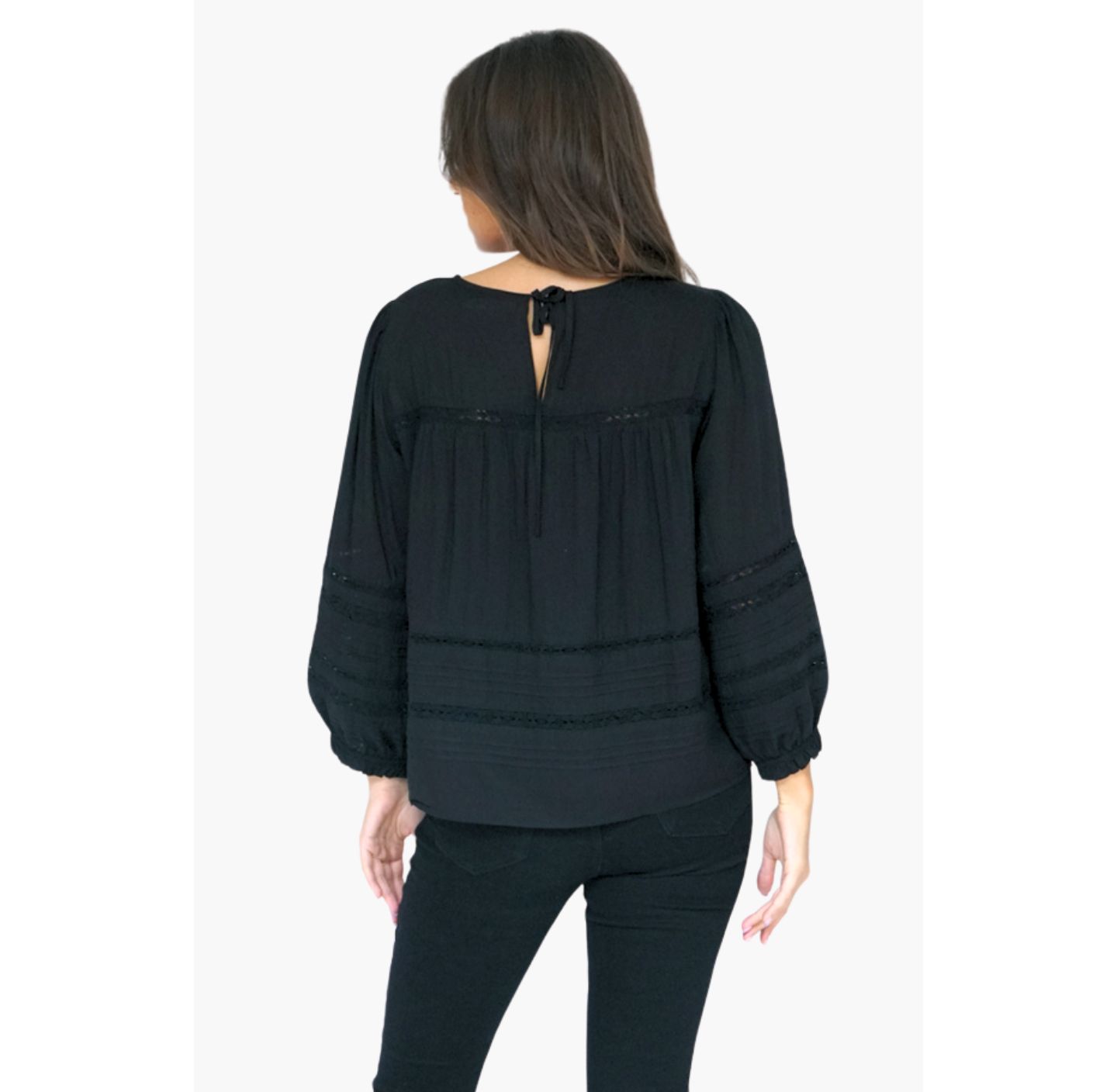 Женская блузка Paneros Clothing Cotton Dawn with lace in Black, цвет: Чёрный — фото 2