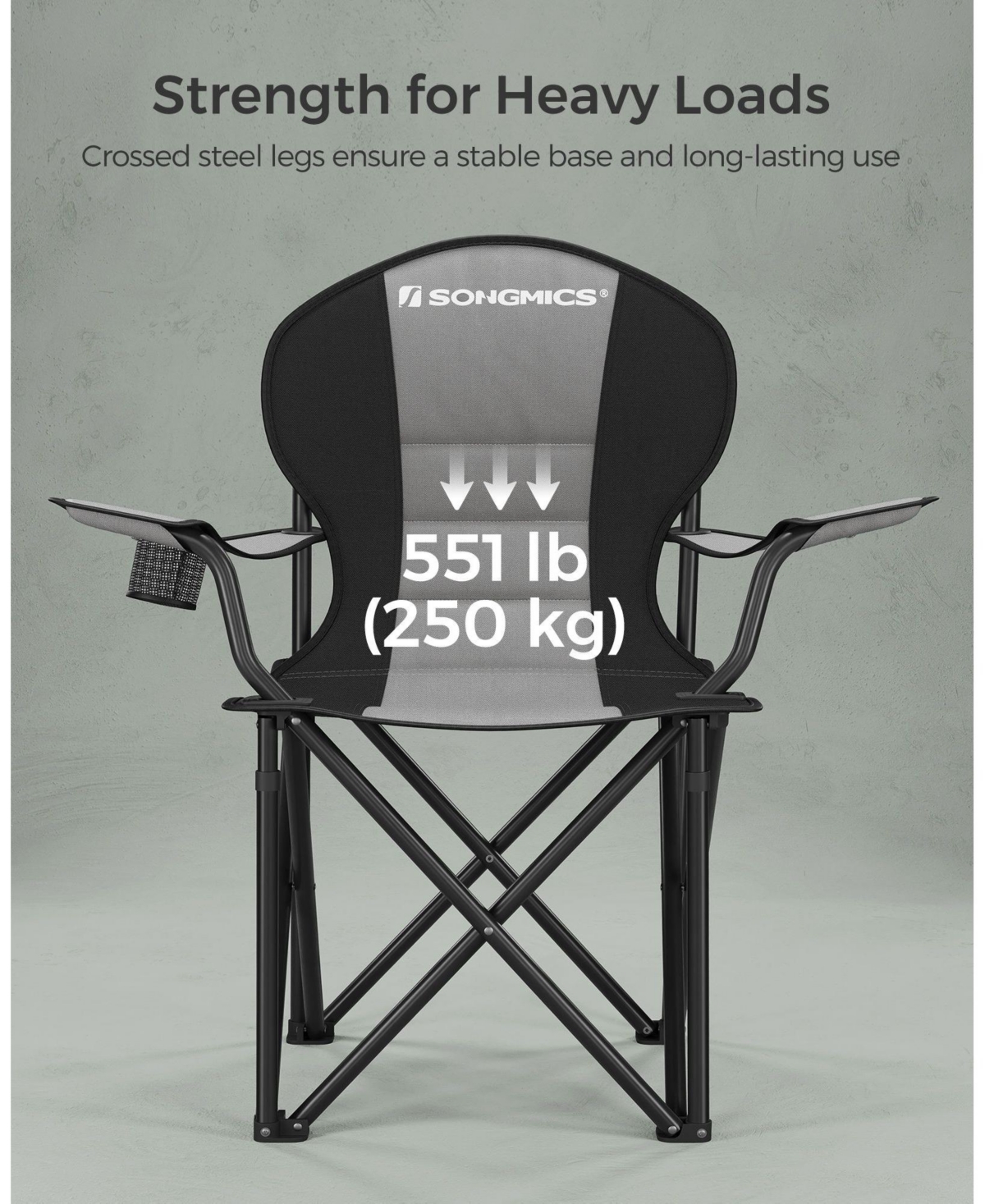 Slickblue Heavy Duty Folding Camping Chair with Comfortable Sponge Seat and Cup Holder