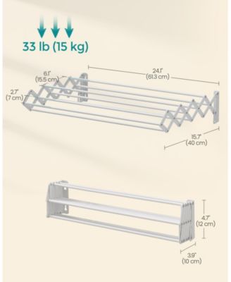 Wall-Mounted Clothes Drying Rack &amp;#x2013; Accordion Design with 9 Staggered Hanging Rods, Expandable &amp; Retractable Steel Rack