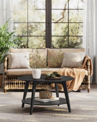 2-Tier Round Coffee Table with Open Storage Shelf for Living Room