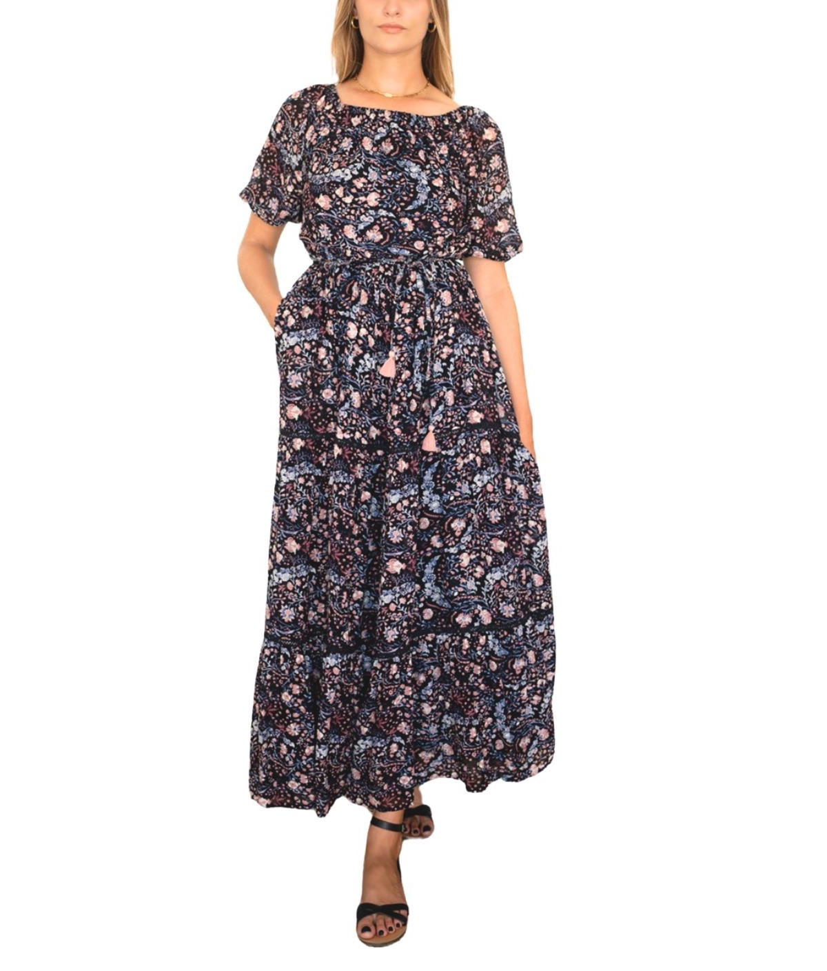 Women's Jessa Maxi Dress in Black Floral Print - Night bloom