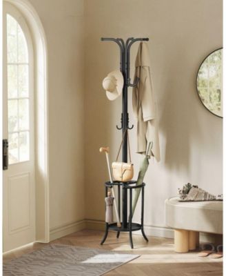 Freestanding Coat Rack with Umbrella Holder, Metal Stand with 12 Hooks for Entryway Storage