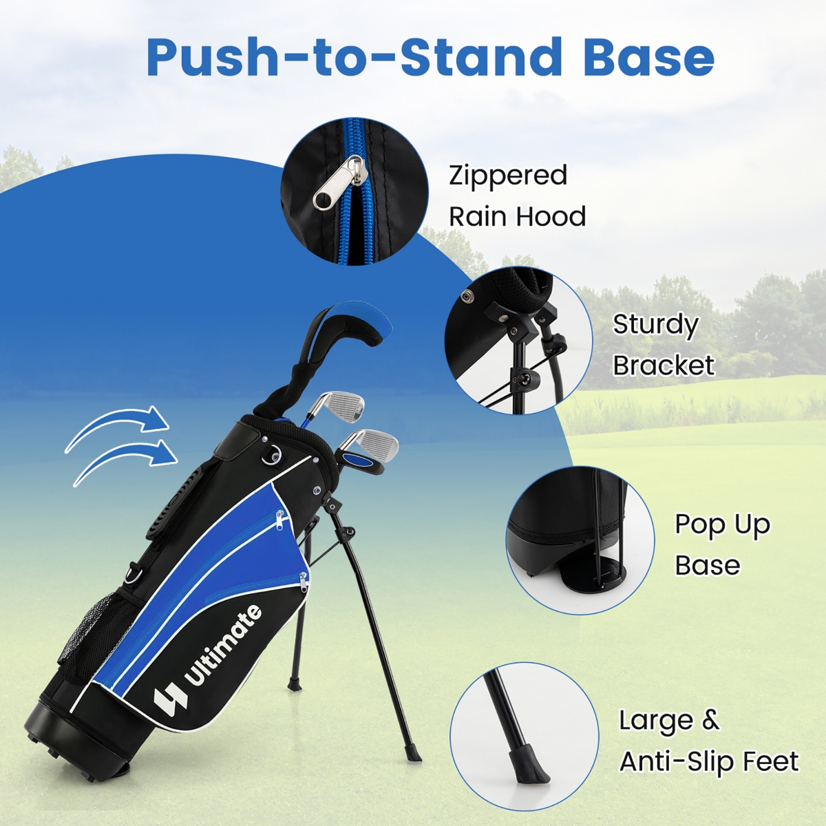 Gymax 31'' Portable Junior Complete Golf Club Set for Kid Age 8+ Set of 5 - Blue+black