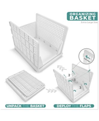 3 Tier Extra Large Open Front Plastic Stackable Baskets Stand - for closets, bedrooms, bathrooms, or pantries