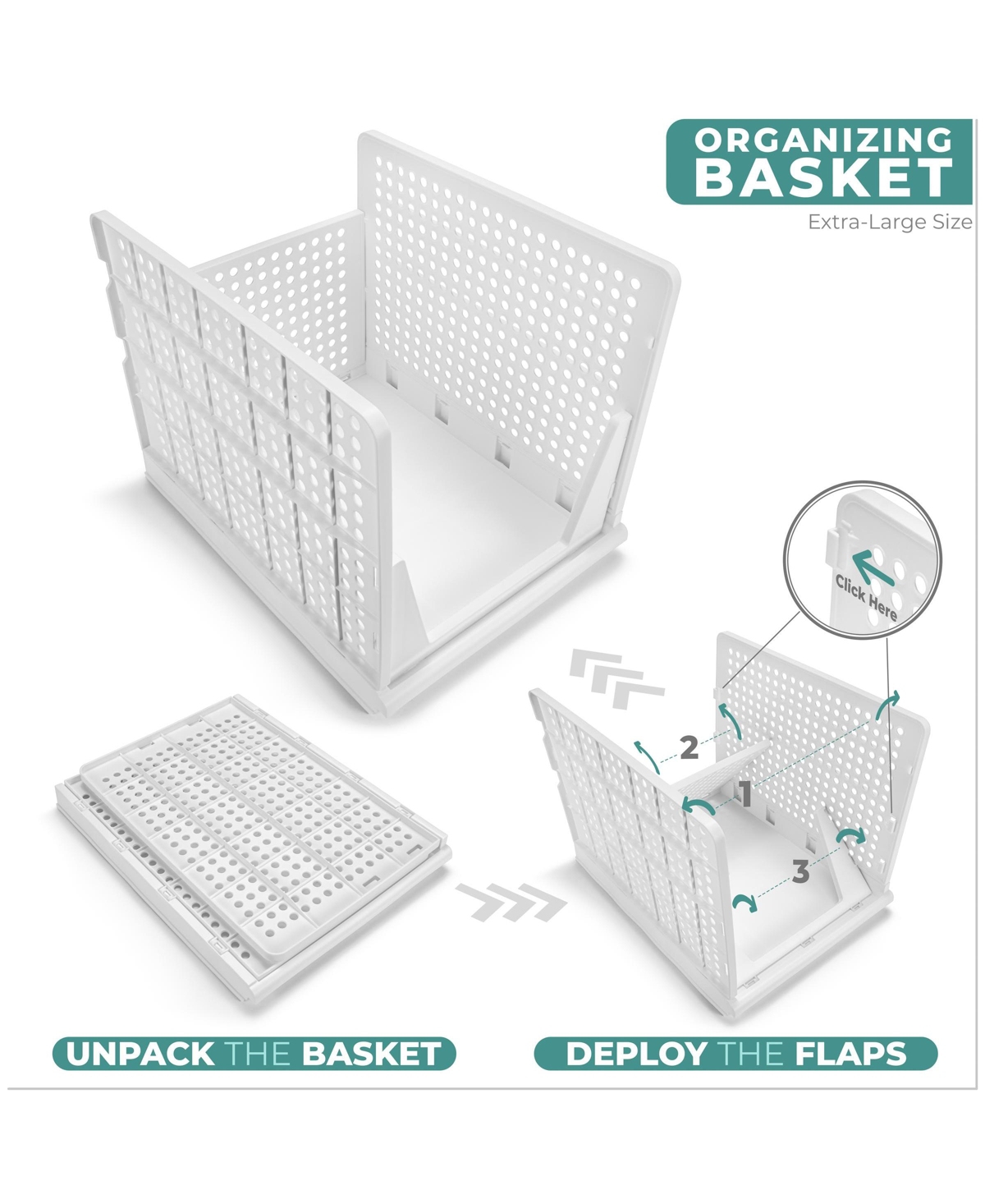 Sorbus 3 Tier Extra Large Open Front Plastic Stackable Baskets Stand - for closets, bedrooms, bathrooms, or pantries