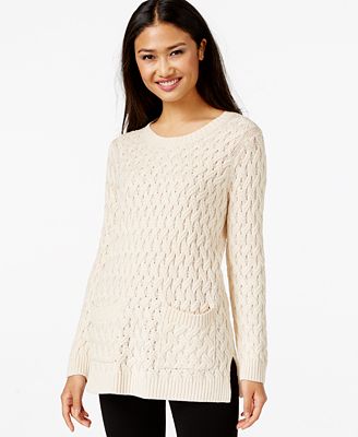 Jeanne Pierre Cable-Knit Pocketed Tunic Sweater - Sweaters - Women - Macy's