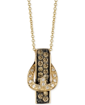 image of Le Vian White Diamond Accent and Chocolate Diamond (1/2 ct. t.w.) Buckle Pendant Necklace in 14k Gold