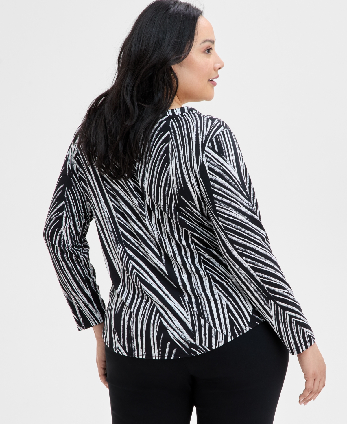 Inc International Concepts Inc Plus Size Printed Split-neck Top, Exclusively At Macy's In Pia Stripe
