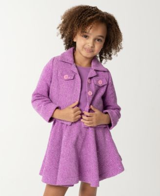 Little Girls Sequin Tweed Skirt Dress with Jacket, 2-Piece Set