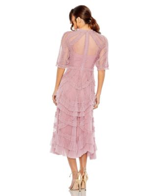 Women's High Neck Puff Sleeve Ruffle Tiered Dress
