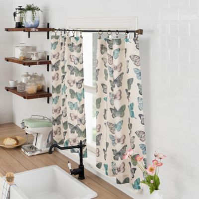 Magdalena Butterfly Print Sheer Rod Pocket Kitchen Curtain Tier Pair