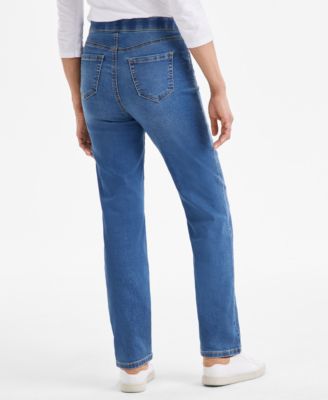 Petite Mid-Rise Pull-On Straight-Leg Jeans, Exclusively at Macy's