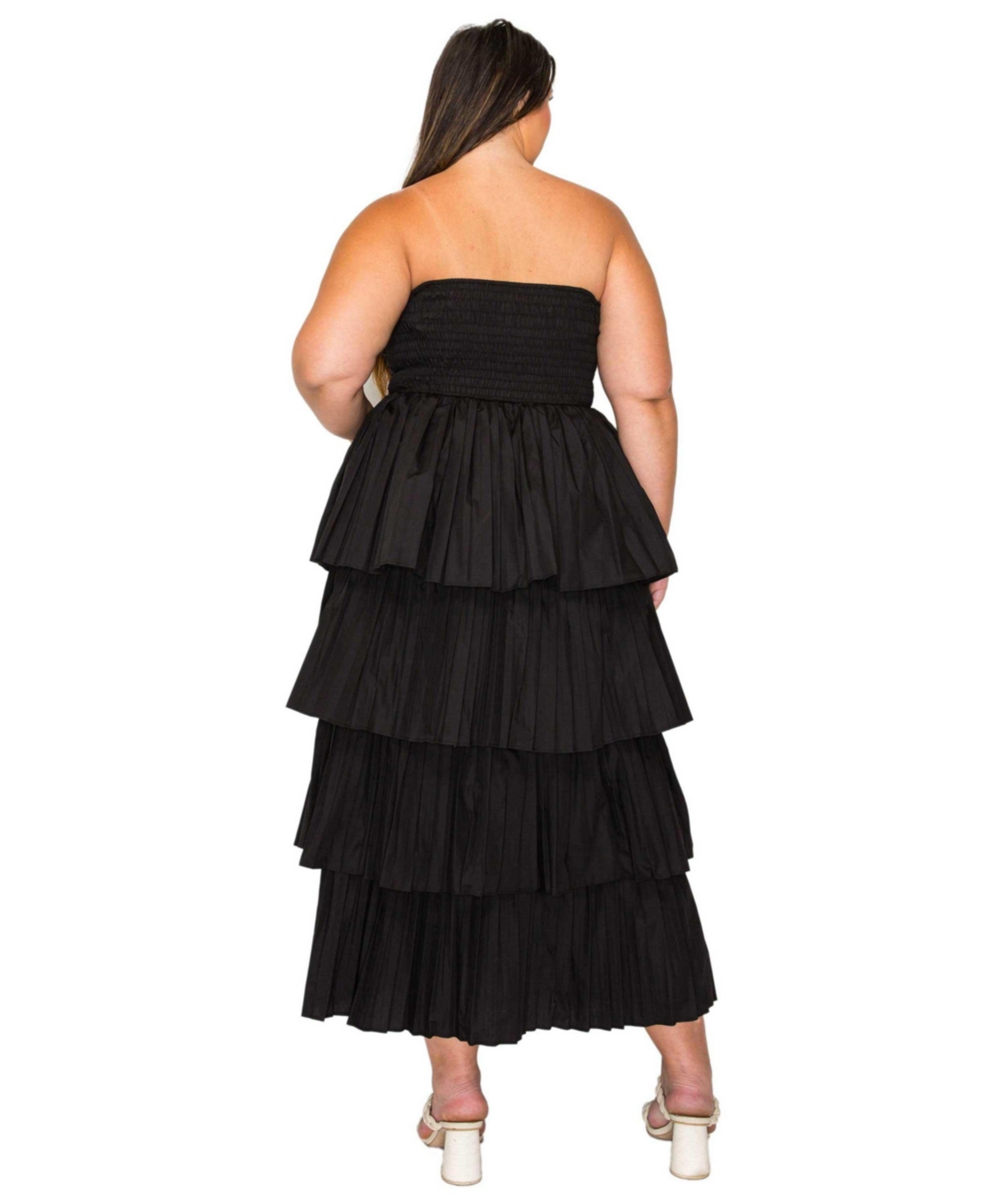 L I V D Plus Size Eleni Strapless Pleated Tiered Dress