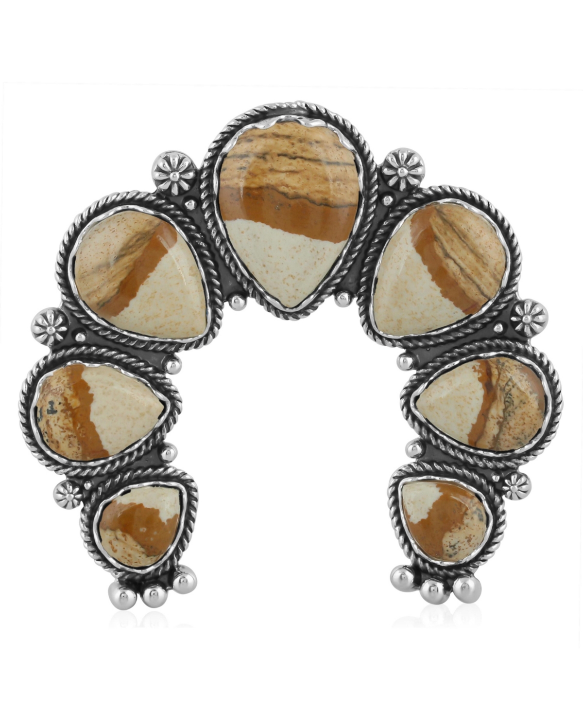 Sterling Silver Picture Jasper Gemstone Large Naja Pendant Enhancer - Picture jasper