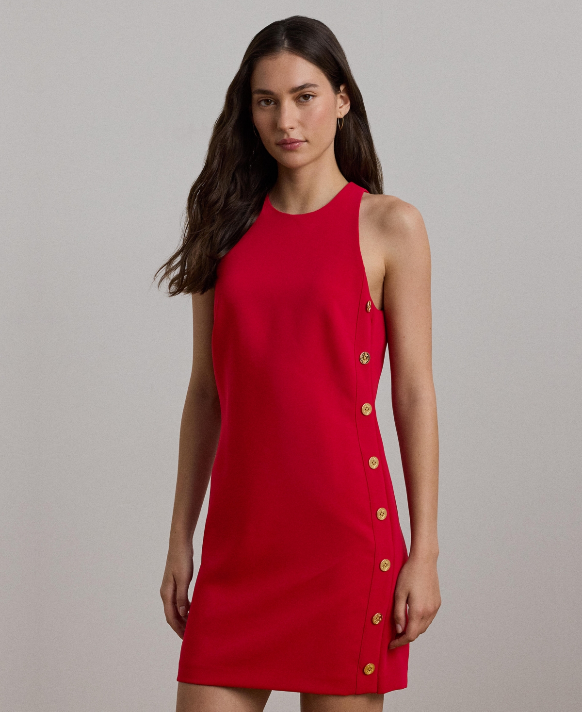 RALPH LAUREN WOMEN'S BUTTON-TRIM CREPE SHIFT DRESS 