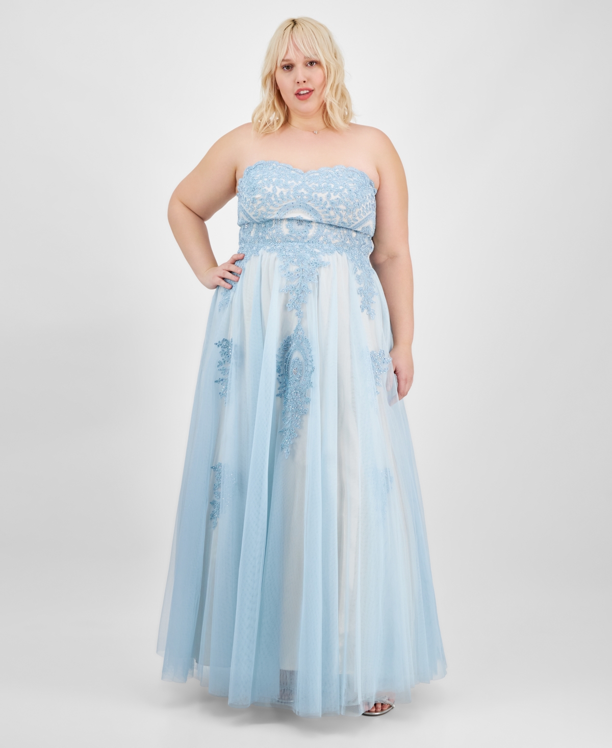 Trendy Plus Size Strapless Embellished Gown, Created for Macy's - Light Blue