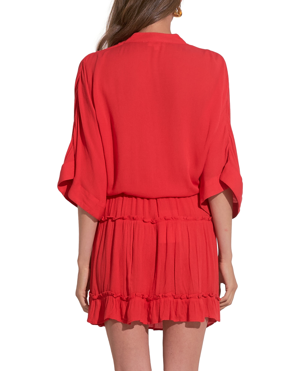 Shop Elan Women's Tie-front 3/4-sleeve V-neck Blouse In Red
