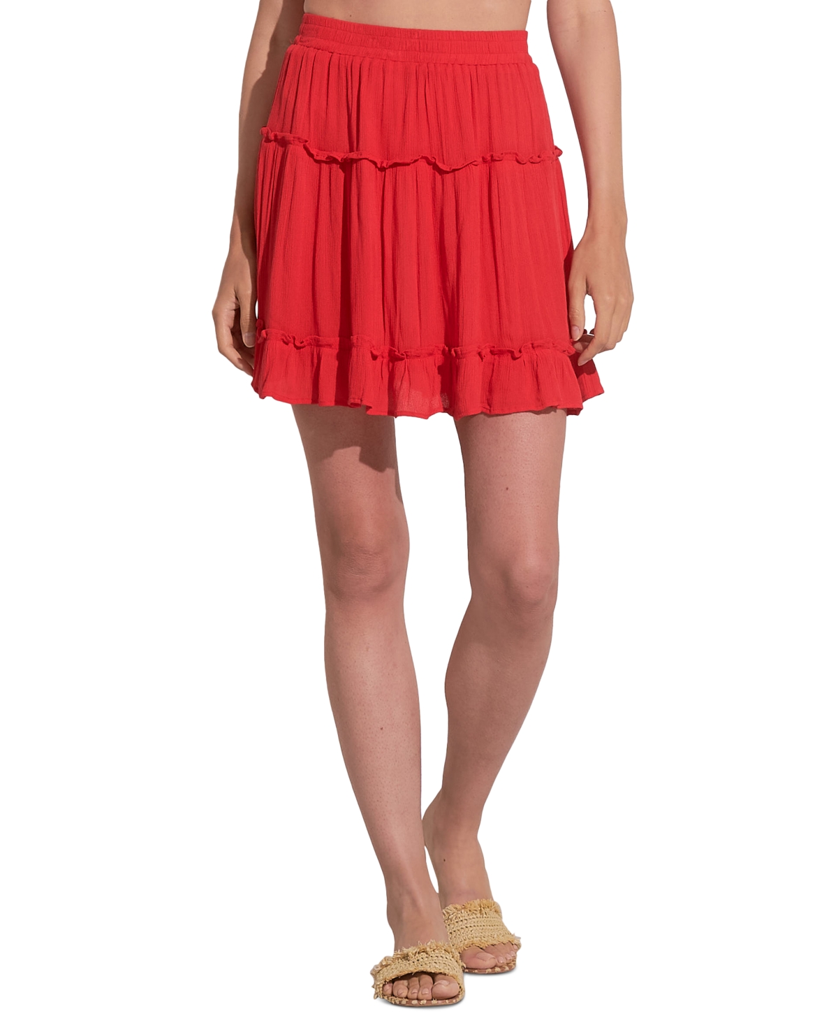 Shop Elan Women's Cotton Pull-on Tiered Mini Skirt In Red