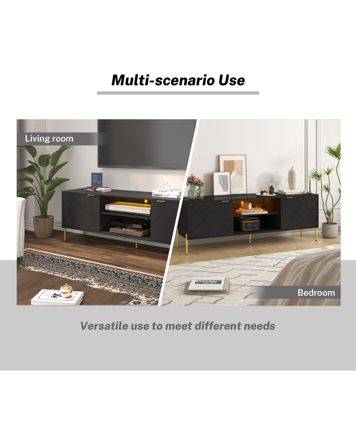 Unique Herringbone Design Multifunctional Tv Stand With Led Light