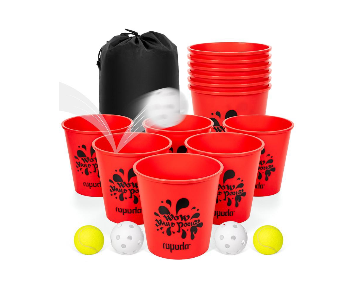 Giant Yard Pong, Yard Games with Durable Buckets and Balls Red - Green