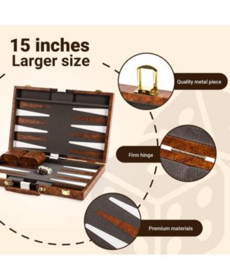 Backgammon Board Game Set (15 Inches) for Adults and Kids - Classic Board Strategy Game