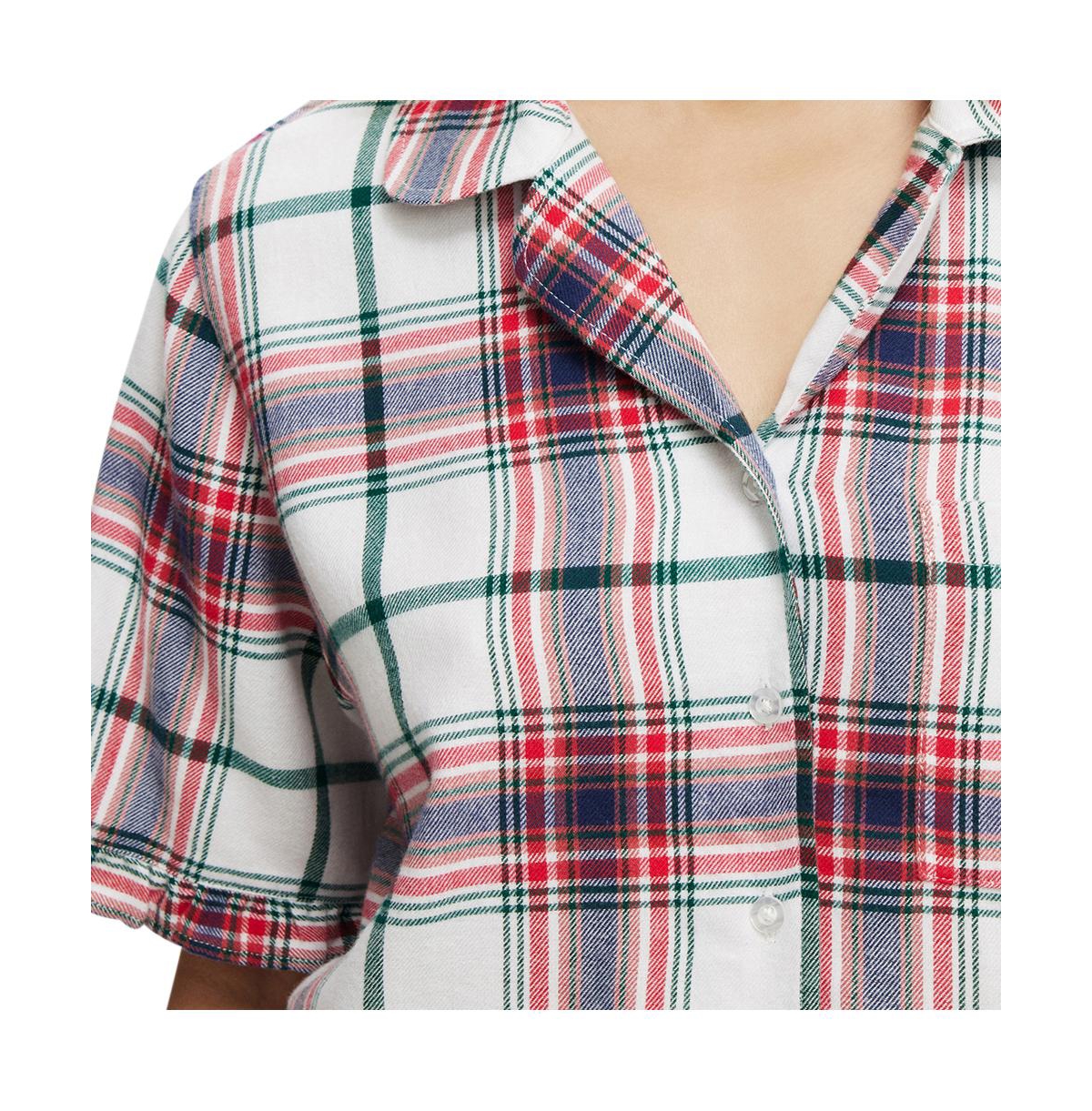 Cotton On Women's Flannel Short Sleeve Shirt And Short Sleep Set -navy/green/red