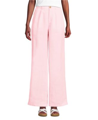 Women's High Rise Wide Leg Linen Pleated Pants