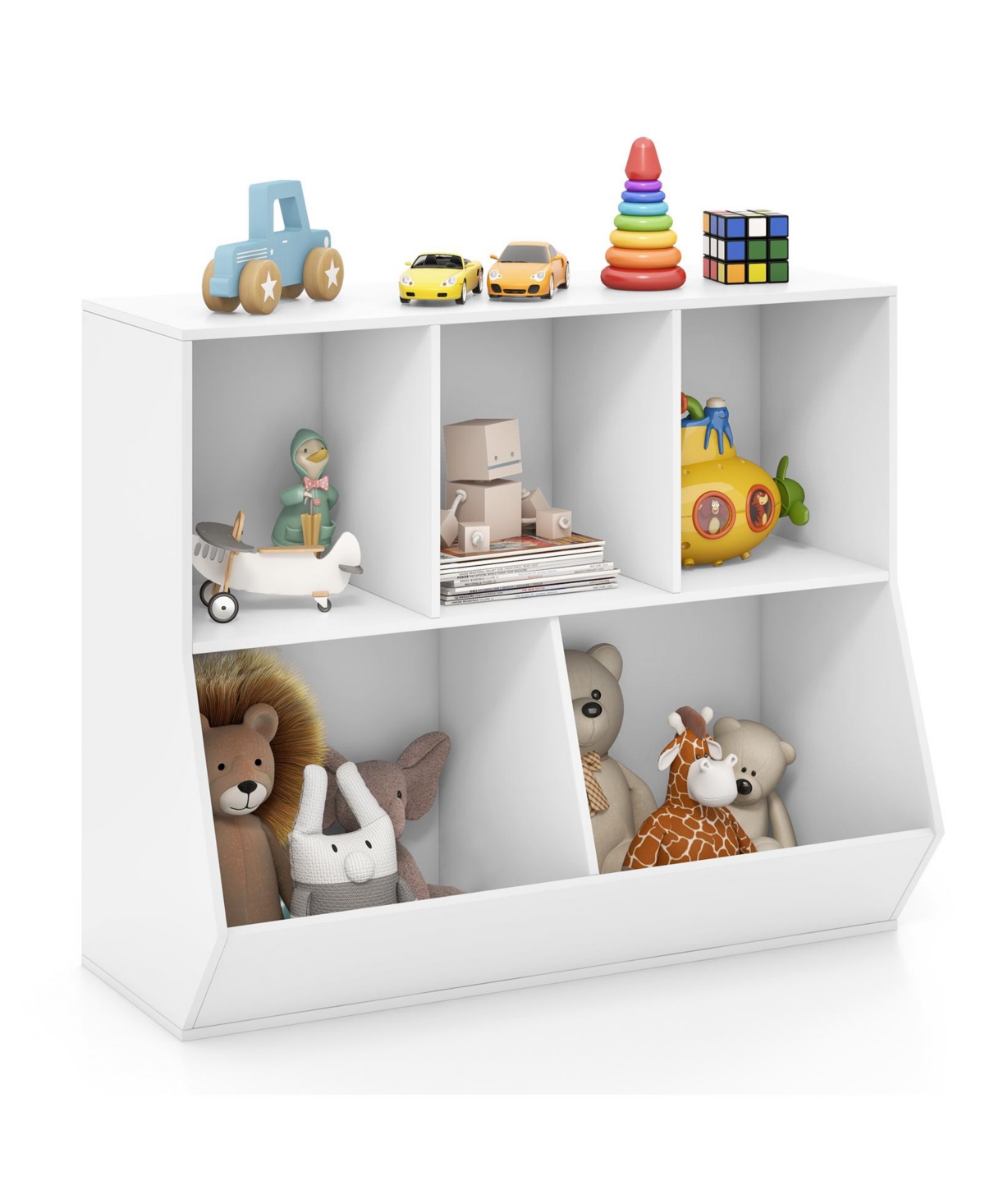 Gouun 5-Cube Wooden Kids Toy Storage Organizer with Anti-Tipping Kits