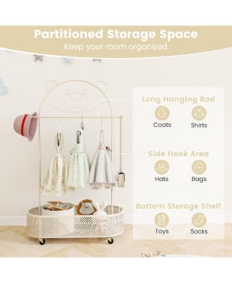 Kid Clothes Rack with 3 Adjustable Heights and Wheels