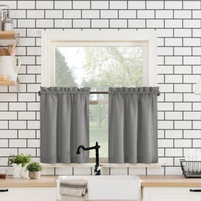Martine Microfiber Semi-Sheer Rod Pocket Kitchen Curtain Valance and Tiers Set