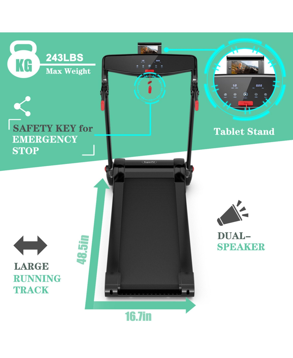 Gymax Folding Electric Treadmill 3.0HP Exercise Running Machine w/ App Control - Red+black