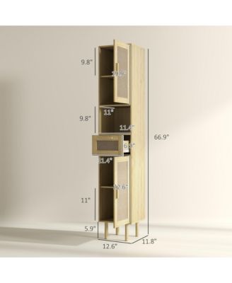 1Pc Rattan Doors, Adjustable Shelves & Slim Design Tall Bathroom Storage Cabinet