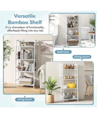 47.5 Inch 4-Tier Multifunctional Bamboo Bookcase Storage Stand Rack