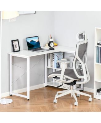 L-Shaped Computer Desk with 2 Side Shelves and Steel Frame