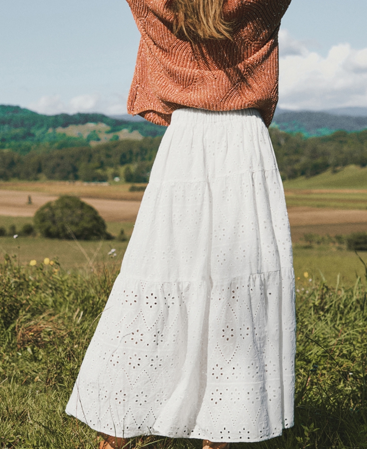 Cupshe Women'sCotton Eyelet Midi Skirt - White