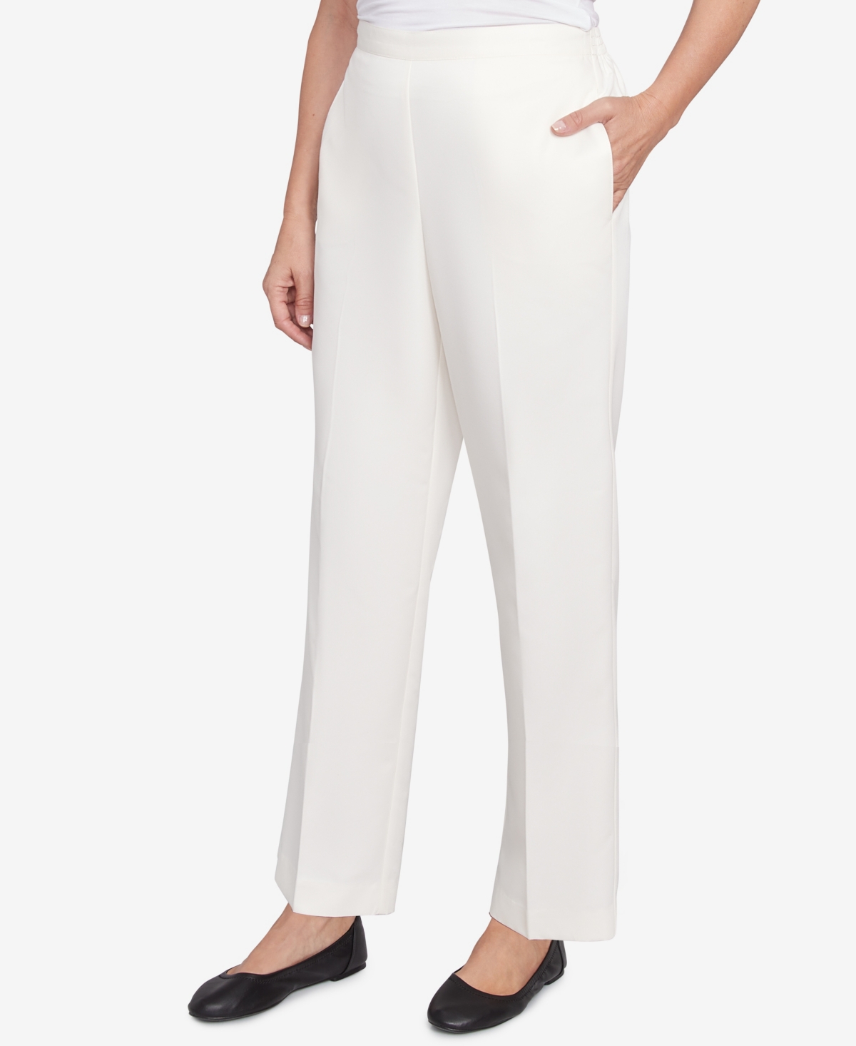 Alfred Dunner Petite Copenhagen Soft Heather Microfiber Short Length Pants In Winter White