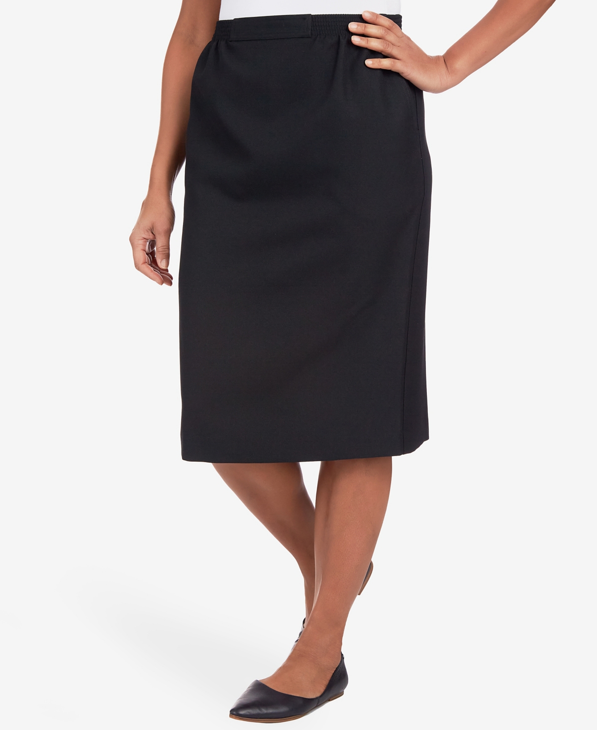 ALFRED DUNNER WOMEN'S CINCH WAIST MIDI SKIRT WITH SLANT POCKETS 