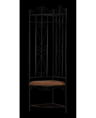 Black Metal Corner Entryway Hallway Rack with Bench & 6 Hooks