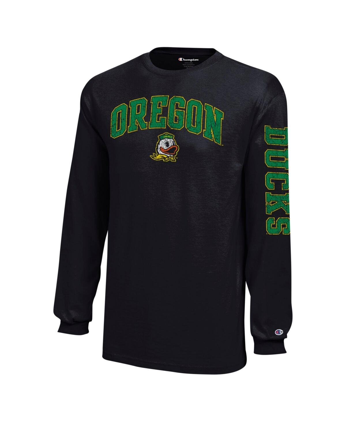 Champion Big Boys And Girls Black Oregon Ducks Distressed Arch Over Logo Long Sleeve T-shirt In Black