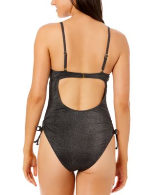 Juniors' Lurex Open-Back Scoop-Neck One-Piece Swimsuit, Exclusively at Macy's