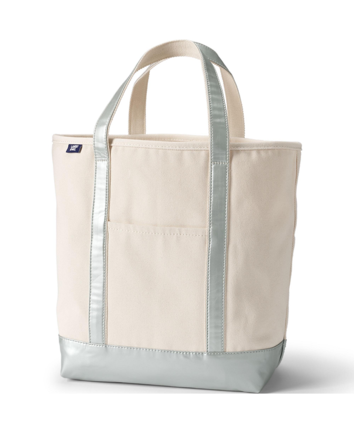 Lands' End Metallic 5 Pocket Open Top Canvas Tote Bag -silver metallic
