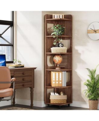6-Tier Corner Shelf Stand, 71-Inch Rustic Tall Corner Bookshelf, Narrow Corner Bookcase, Corner Plant Stand Display Shelf Organizer