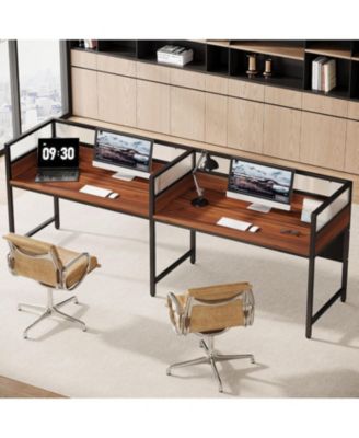 94.48" Two-Person Office Desk with Privacy Panel, Long Computer Office Double Desk for 2 People, Modular Office Workstation Desk with Wire Grommet for Home Office