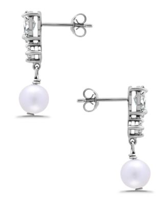 Freshwater Cultured Pearl Drop Cubic Zirconia Post Earrings