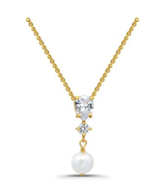 Freshwater Cultured Pearl Drop Cubic Zirconia Pendant Necklace