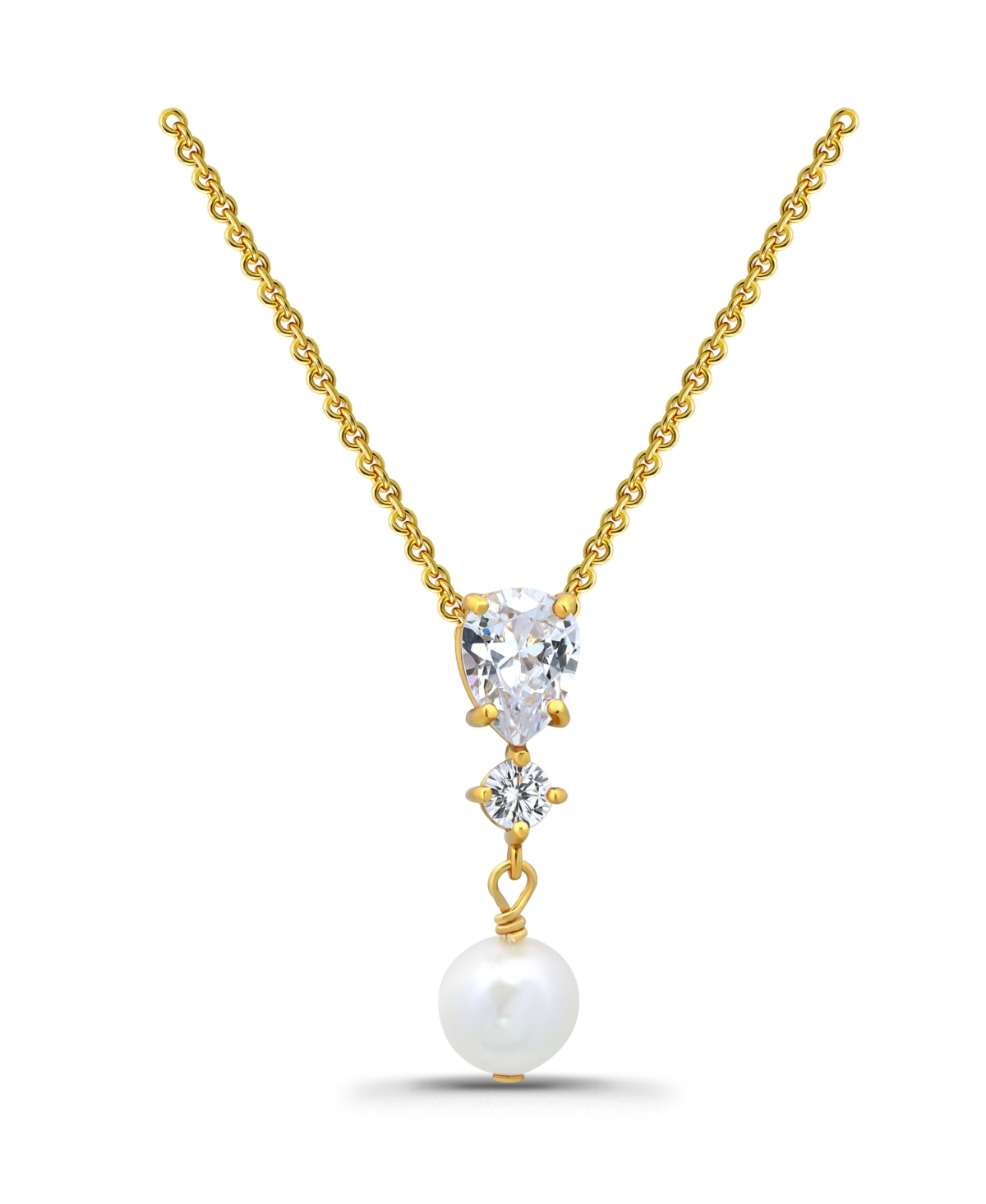 MACY'S FRESHWATER CULTURED PEARL DROP CUBIC ZIRCONIA PENDANT NECKLACE